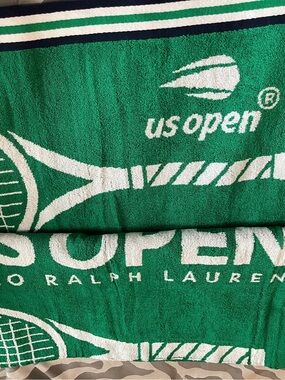 Ralph Lauren Green, White & Navy Striped Polo Towel with Gold Logo Tag